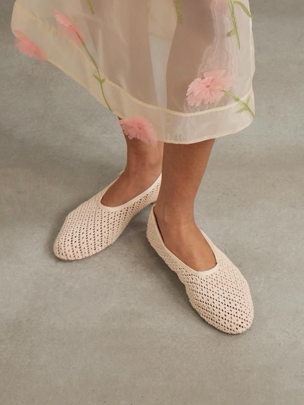 STAUD Alba Crochet Ballet Flats in Cream, Size 39.5 or 8.5
